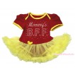 Mother's Day Red Baby Bodysuit Yellow Pettiskirt & Sparkle Rhinestone Mommy's BFF Print JS4482